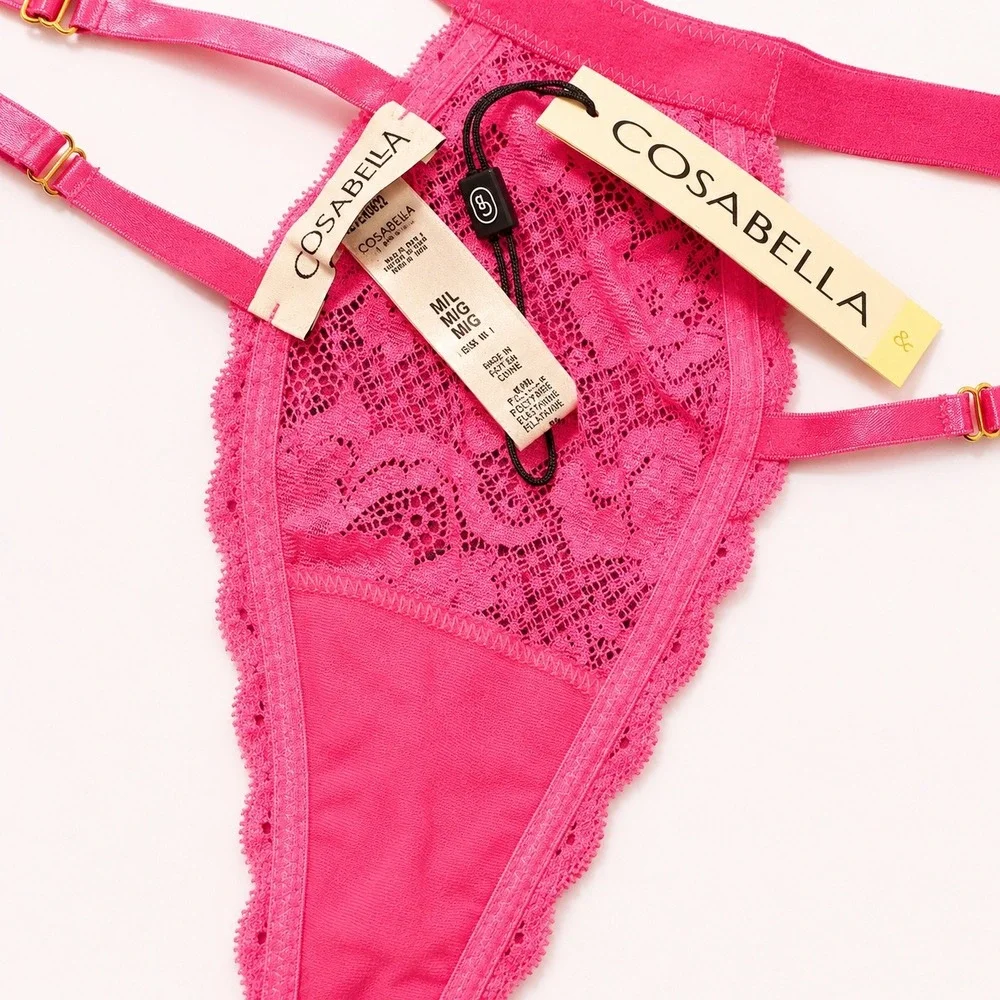 COSABELLA Ouvert Panty Rani Pink Lace Open Crotch Lingerie -‎ M/L / NWT
